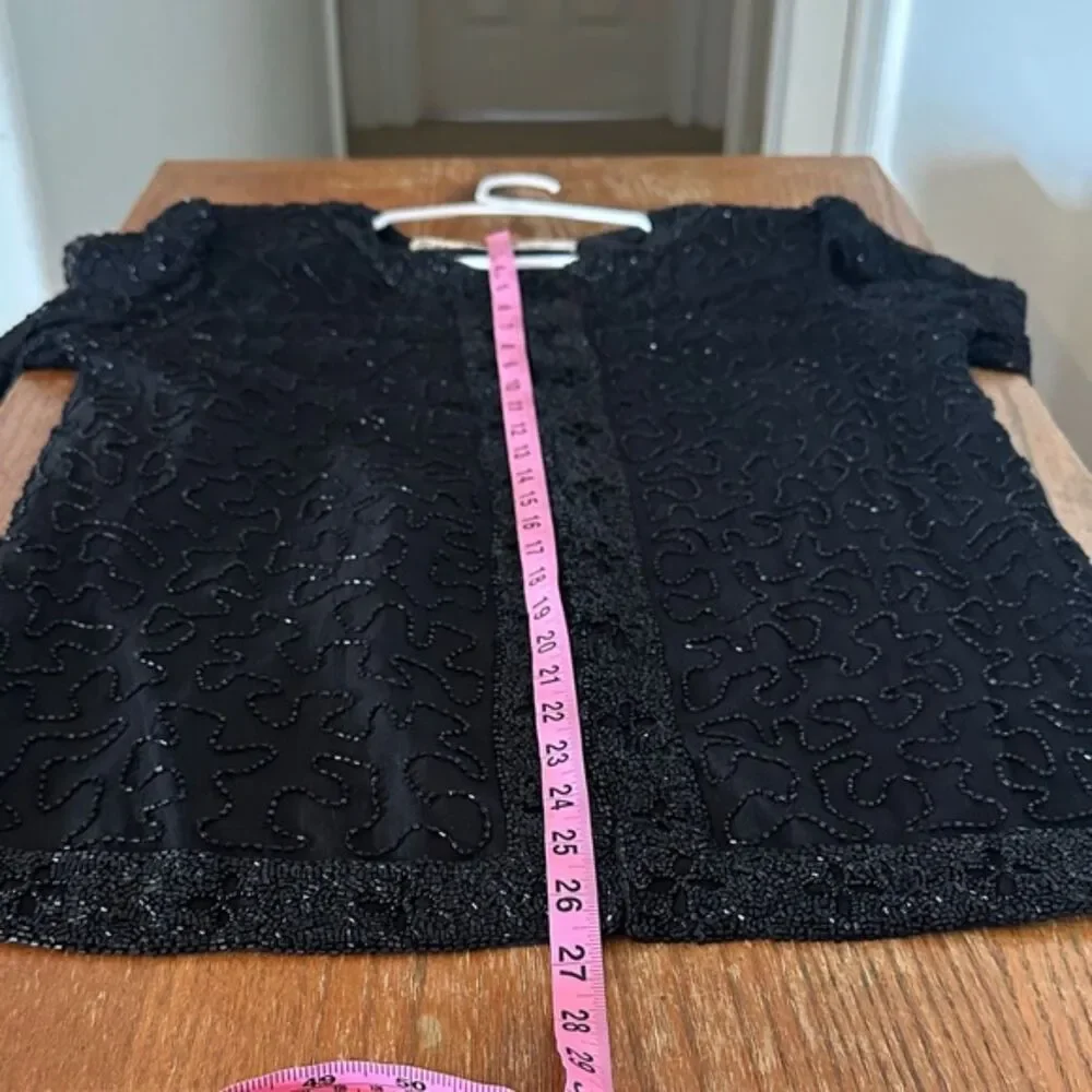 Vintage Silky Nites NY Beaded Pure Silk Blouse Jacket Small Formal Cocktail 90s